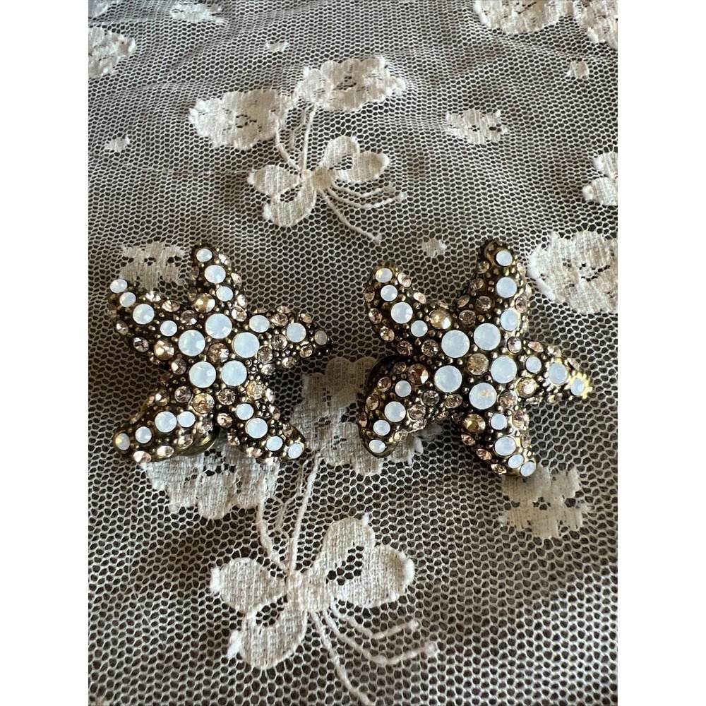 Heidi Daus Starfish Clip On Earrings Bronzetone Crystal Nautical Beach Statement